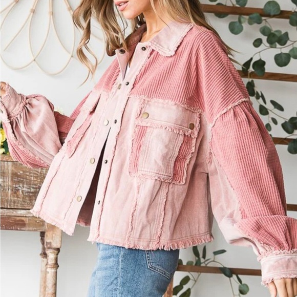 Oli & Hali Washed Fabric Mixed Crop Jacket-Blush - Picture 3 of 6